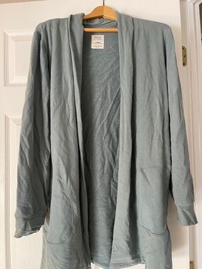 Blondie Apparel Shawl Collar Open-Front Cardigan in Sage/Ice Blue